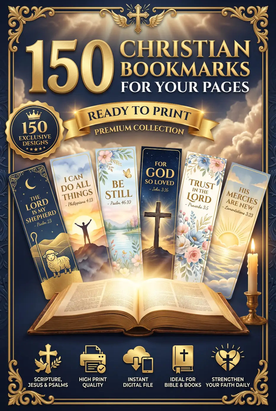 150 Christian Bookmarks — Printable Bible Verse Bookmarks | Instant Digital Download